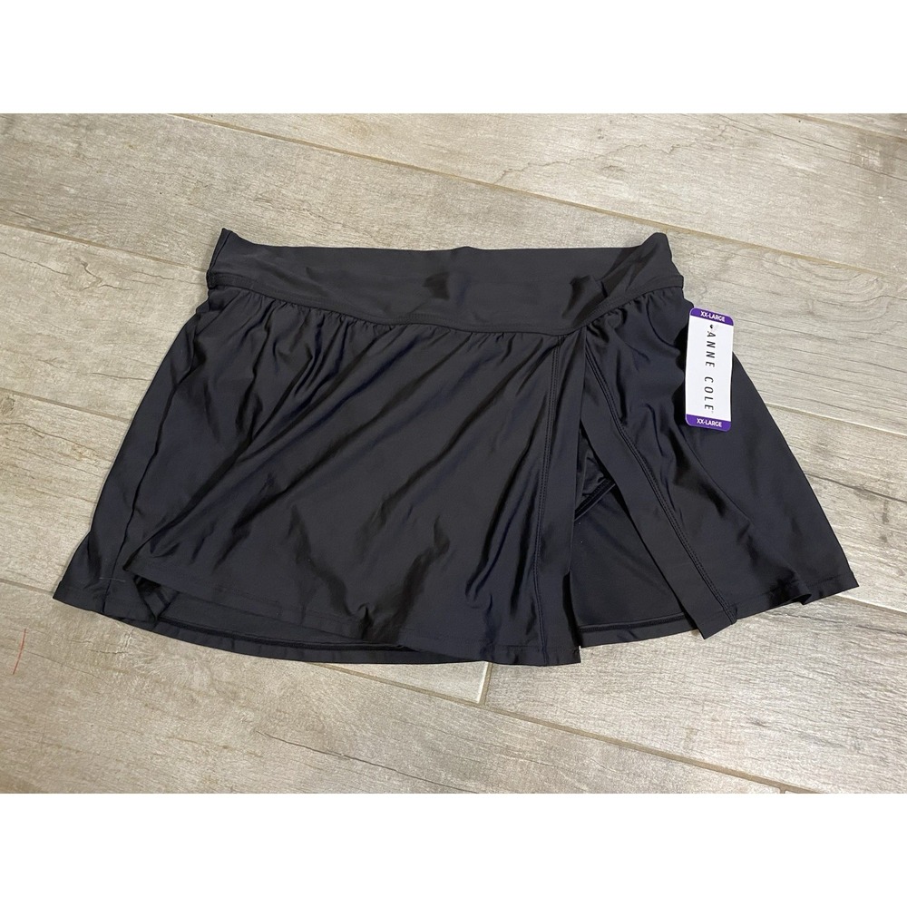 Anne Cole Black Banded Side Slit Swim Skirt Size XXL New With Tags